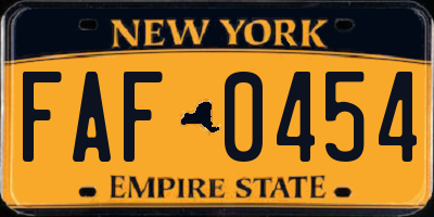 NY license plate FAF0454