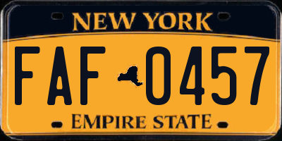 NY license plate FAF0457