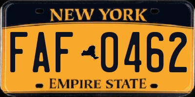 NY license plate FAF0462