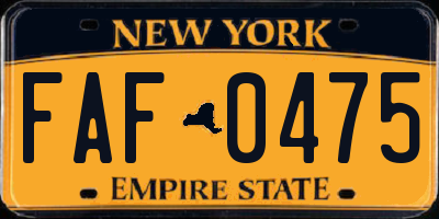 NY license plate FAF0475