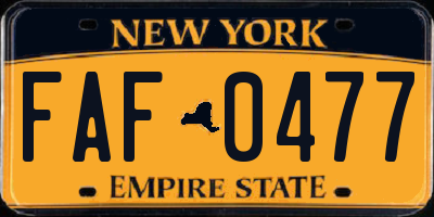 NY license plate FAF0477