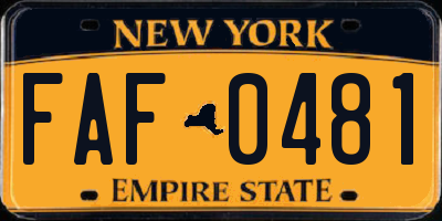 NY license plate FAF0481