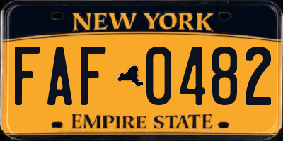 NY license plate FAF0482