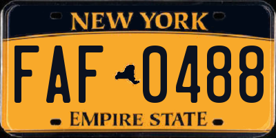 NY license plate FAF0488