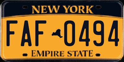 NY license plate FAF0494