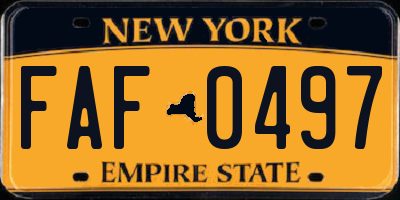 NY license plate FAF0497