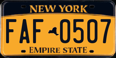 NY license plate FAF0507