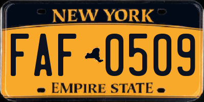 NY license plate FAF0509
