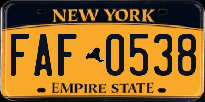 NY license plate FAF0538