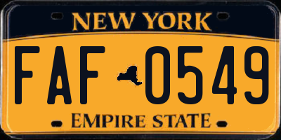 NY license plate FAF0549