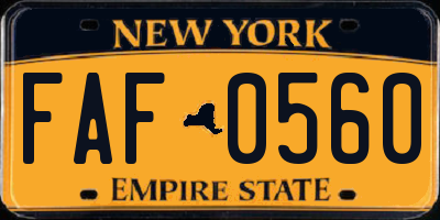 NY license plate FAF0560