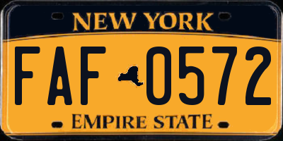 NY license plate FAF0572