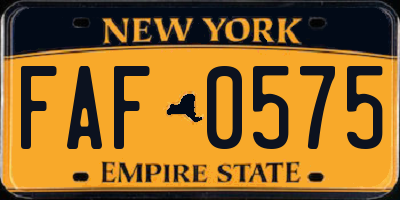 NY license plate FAF0575