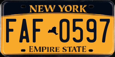 NY license plate FAF0597