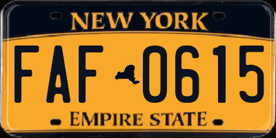 NY license plate FAF0615
