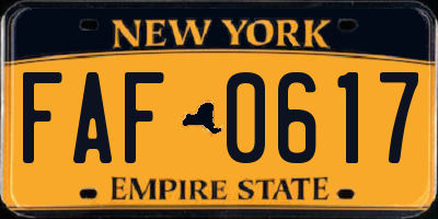 NY license plate FAF0617