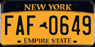 NY license plate FAF0649