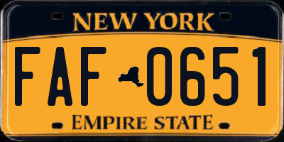 NY license plate FAF0651