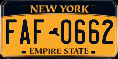 NY license plate FAF0662