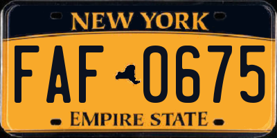 NY license plate FAF0675