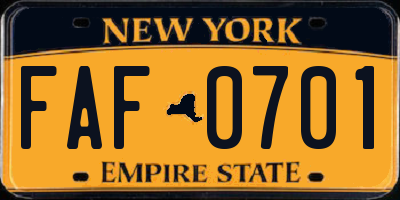 NY license plate FAF0701
