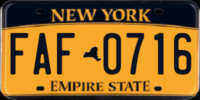 NY license plate FAF0716