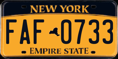 NY license plate FAF0733