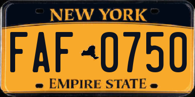 NY license plate FAF0750