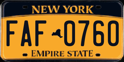 NY license plate FAF0760