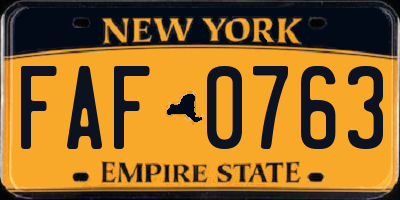 NY license plate FAF0763