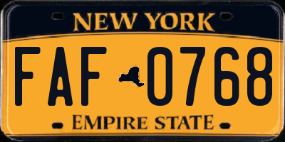 NY license plate FAF0768
