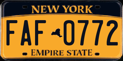 NY license plate FAF0772