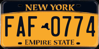 NY license plate FAF0774