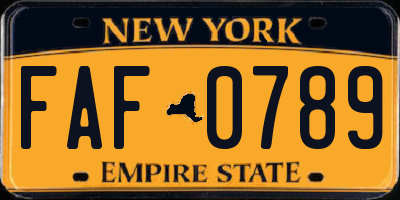 NY license plate FAF0789