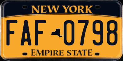 NY license plate FAF0798