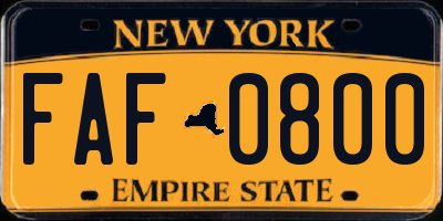 NY license plate FAF0800