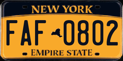 NY license plate FAF0802