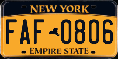 NY license plate FAF0806