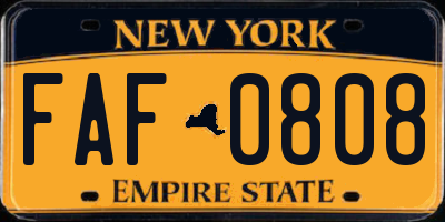 NY license plate FAF0808