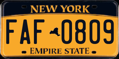 NY license plate FAF0809