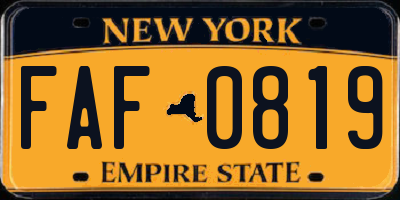 NY license plate FAF0819