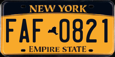 NY license plate FAF0821