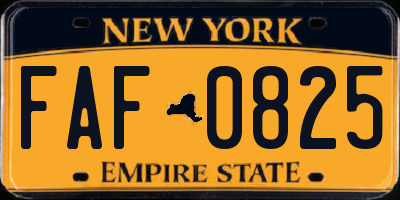 NY license plate FAF0825