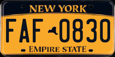 NY license plate FAF0830