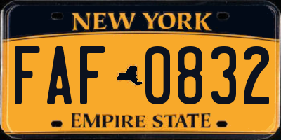 NY license plate FAF0832