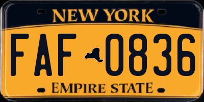 NY license plate FAF0836