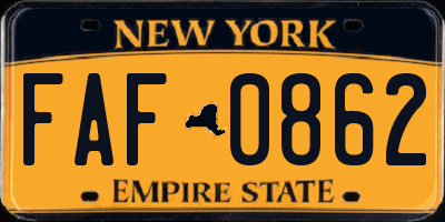 NY license plate FAF0862