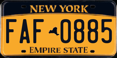 NY license plate FAF0885