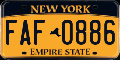 NY license plate FAF0886