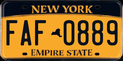 NY license plate FAF0889